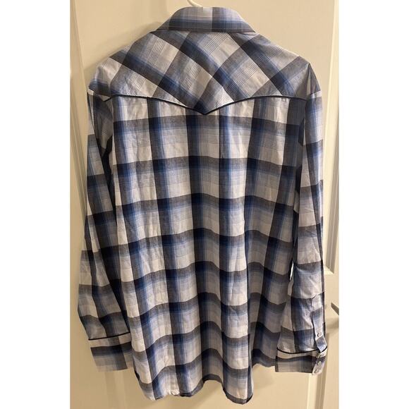 Roper Shirt Adult Large Blue Plaid Rodeo Western Cowboy Pearl Snap Mens - Picture 4 of 5